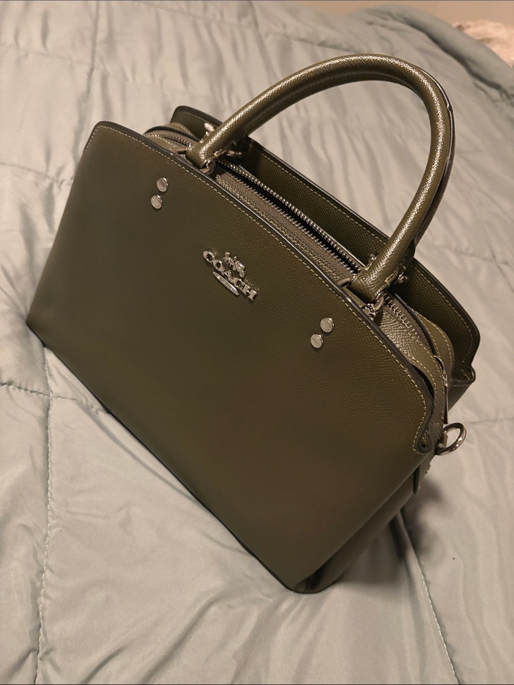 Coach Olive-Tone Pebbled Leather Dome Satchel - Picture 4 of 8
